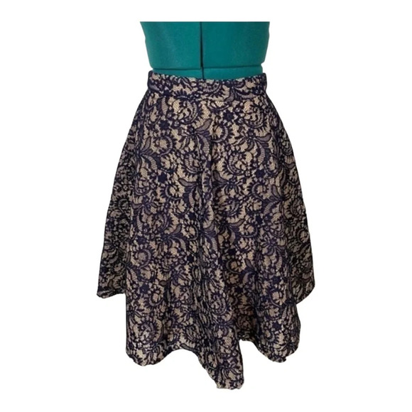 Francesca's Slip Skirt Beige Slip Navy Blue Lace Overlay A Line - Picture 2 of 5